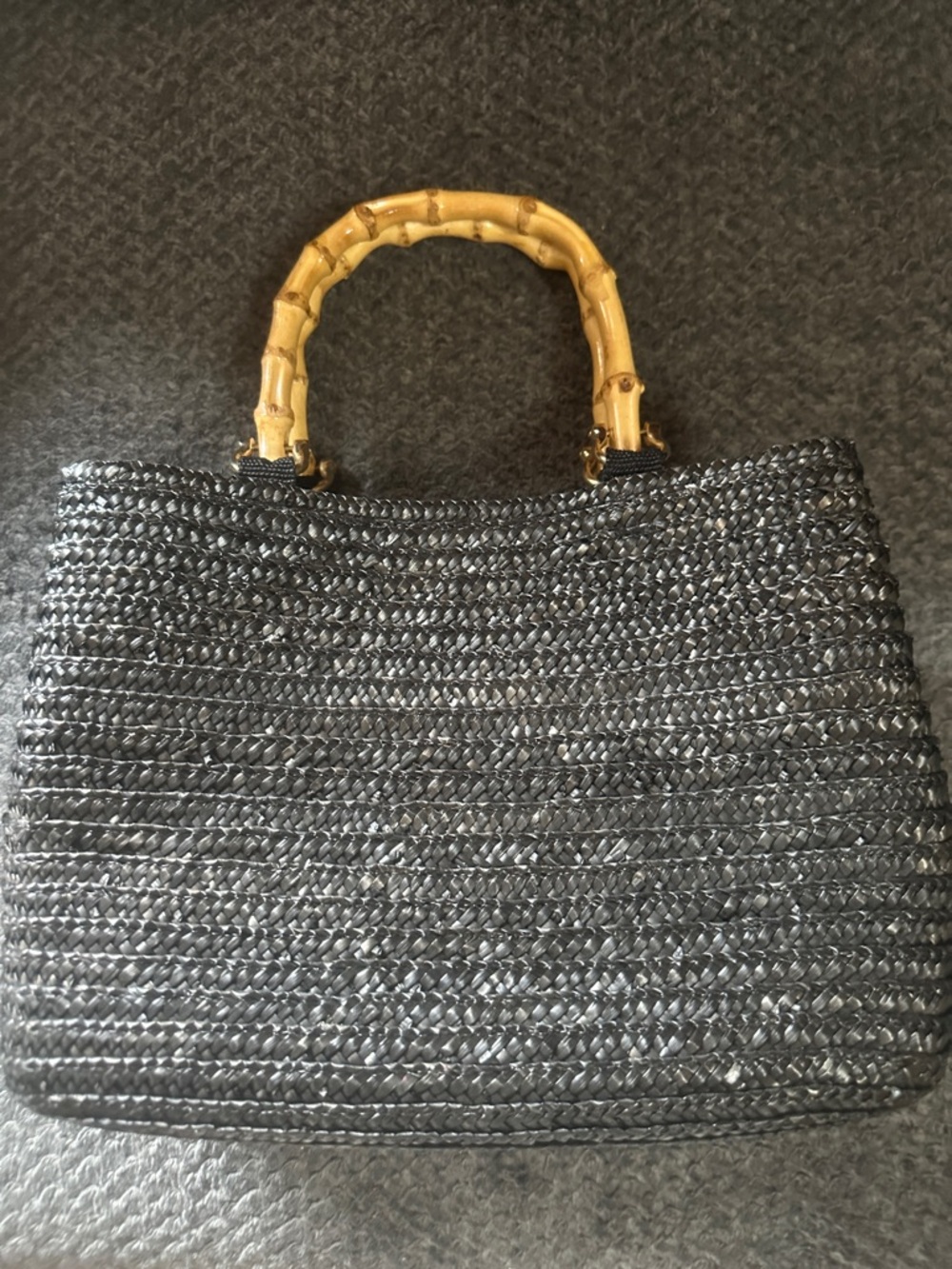 Sonoma Black Woven Tote with Bamboo-Style Handles